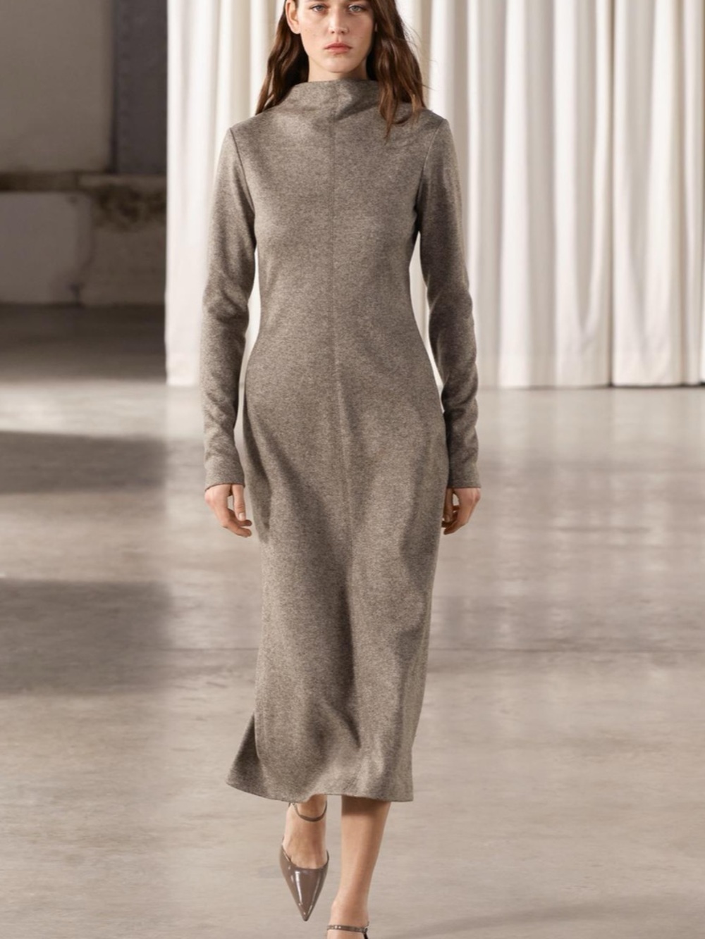 Zara Long-Sleeve Mock Neck Wool Blend Dress